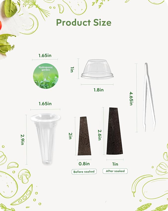 URUQ 180Pcs Hydroponic Pods Supplies: Grow Anything Kit with 45 Grow Sponges, 45 Grow Baskets, 45 Grow Domes, 45 Pod Labels - Compatible with Hydroponics Growing System Indoor Garden from Most Brands