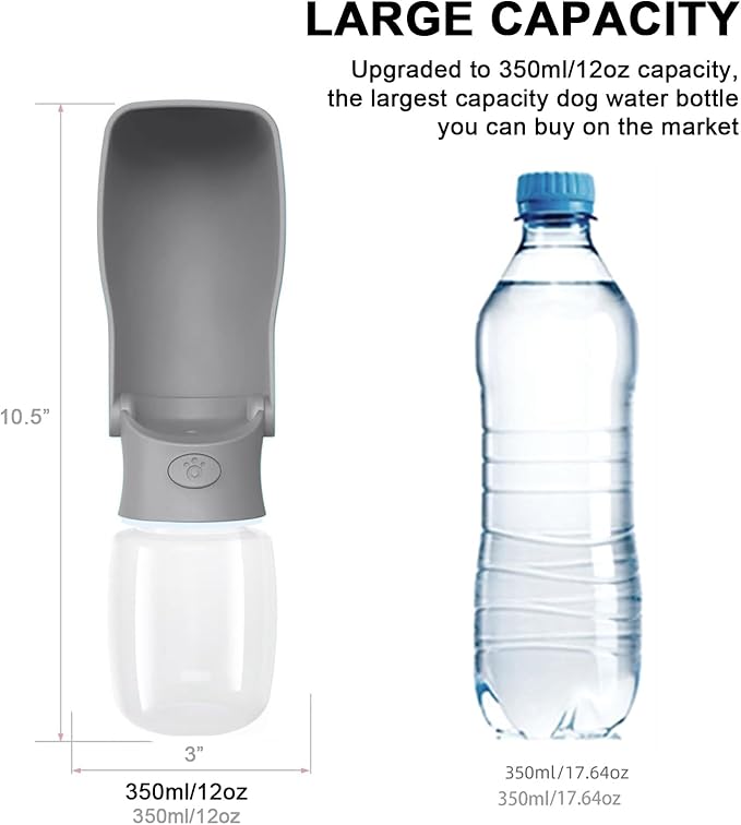 Portable Dog Water Bottle for Walking – 19oz / 12oz Foldable Pet Water Dispenser for Puppies, Medium & Large Dogs – Leak Proof Travel Water Bowl for Small Animals Dog Accessories (12OZ Grey)