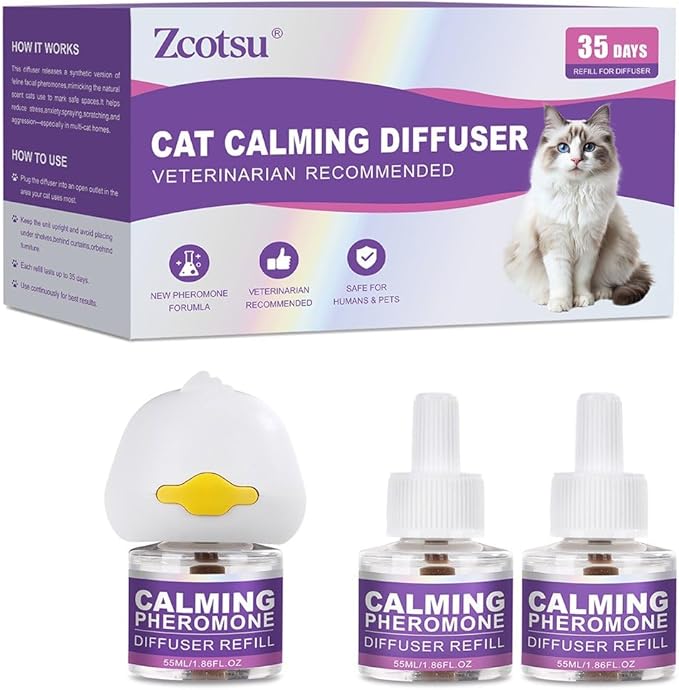 Cat Calming Diffuser Refill Kit - 35 Days Pheromone Formula to Relieve Stress, Reduce Scratching, Urine Spraying & Hiding - for Cats & Kittens