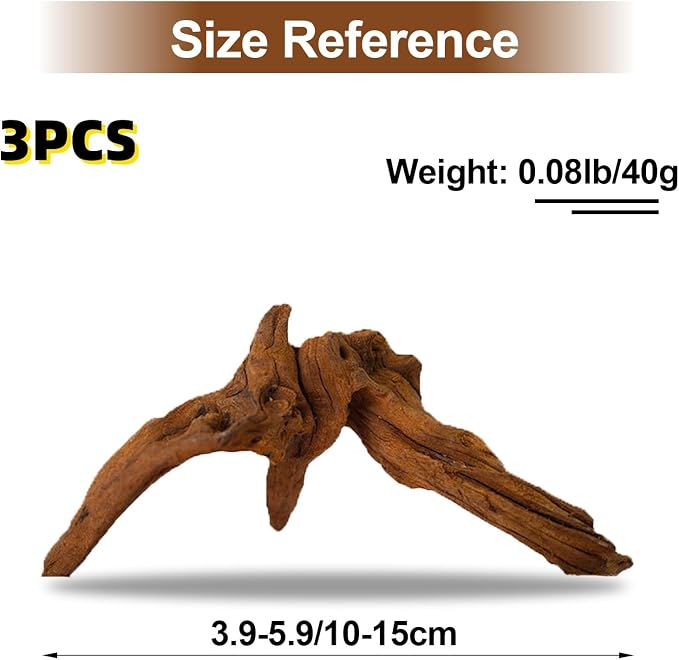 Natural Aquarium Decoration Driftwood Tree Trunk with Rockery View, Unique Dead Wood Root Hideouts for Fish & Reptiles, Landscape Enhancer (Random Shape, 10-15cm Length, 3-Pack)