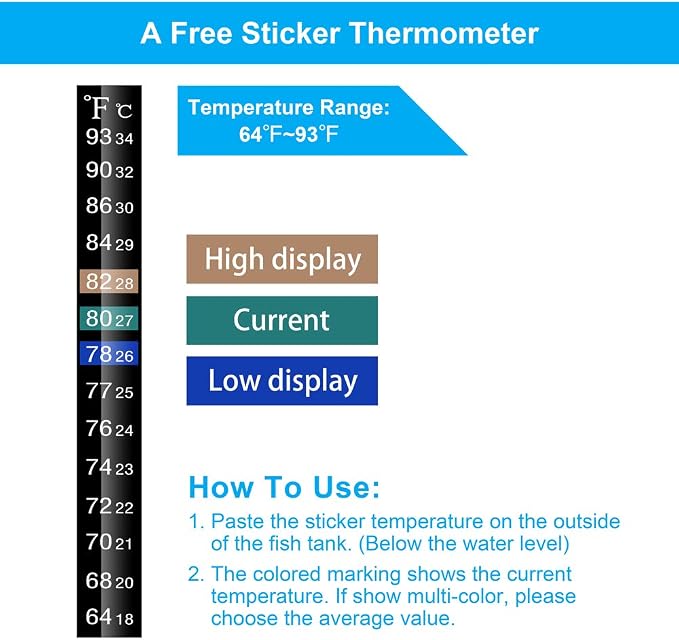 DaToo Mini Aquarium Heater 50W Small Fish Tank Heater 50 Watt with Free Thermometer Sticker(50W)