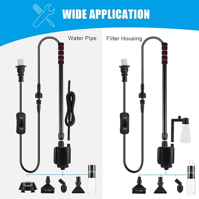 AQQA Aquarium Gravel Cleaner, 6-in-1 Fish Tanks Gravel Vacuum Cleaner Set | Remove Dirt, Change Water, Wash Sand, Water Shower, Water Circulation (20W, 320GPH)