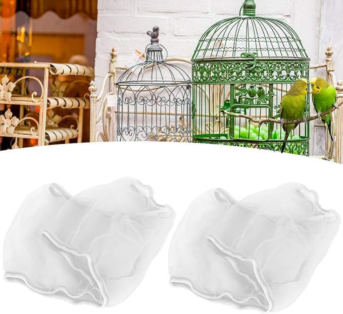 Fdit Bird Cage Cover, 2PCS Bird Cage Cover Birdcage Polyester Mesh Cover Seed Catcher Universal Parrots Cage Accessories(White)