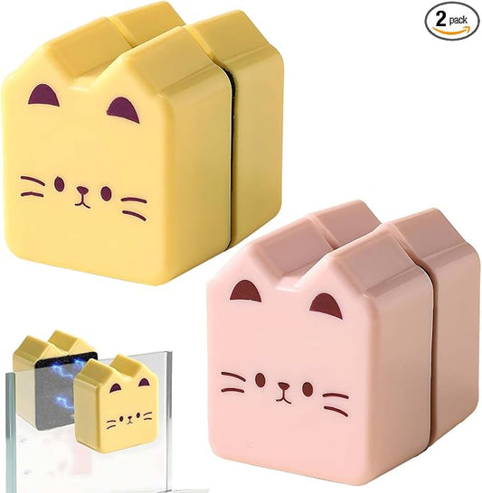 2 Pieces Cat Shape Aquarium Magnetic Brush - Double-Sided Algae Scraper for Glass Aquariums, Fish Tank Stain Cleaner, Mini Scrubber with Strong Magnetic and Scratch-Free (Pink Yellow)