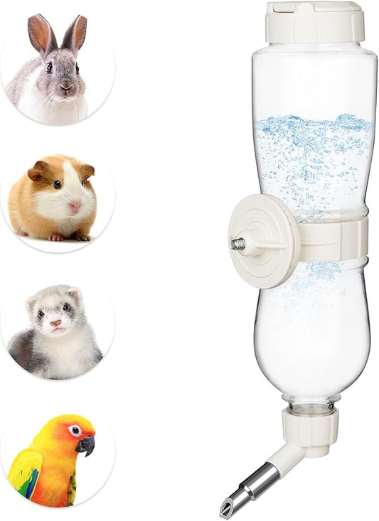 VANNON 17oz Small Animal Water Dispenser for Crate, Parrots Water Bottle for Cage, Chewproof Pet Water Bottle for Rabbits, Guinea Pigs, Ferrets, Chinchillas and Other Small Rodents, Top Fill, White