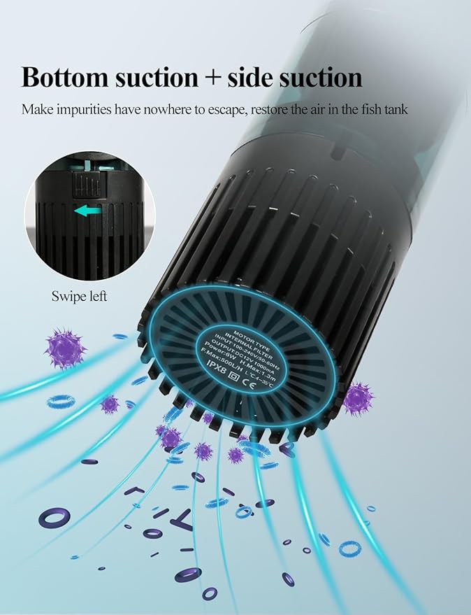 UPETTOOLS Aquarium Filter Fish Tank Filter with Fluid Bed Sponge Filter Multiple Function Ultra-Silent Filter for Saltwater Freshwater 20-60 Gallon