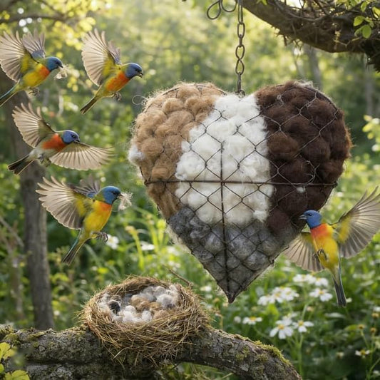 Handmade Alpaca Fiber Bird Nesting Heart, Alpaca Bird Nesting Material, Refillable Birds Haven, Winter Fowl Gifts Animal Hummingbirds Lovers Home Garden Yard