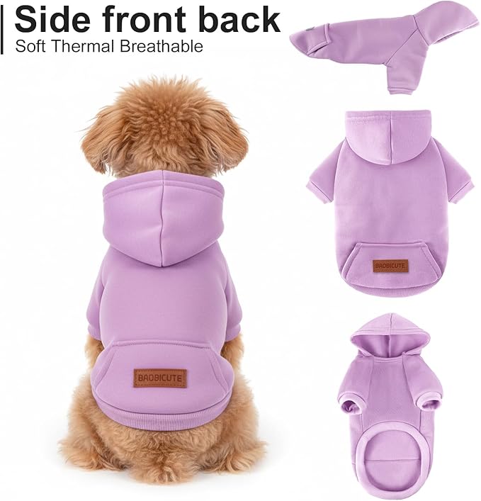 2 Pack Dog Hoodie Warm Hood Dog Sweater Cold Weather Small Dogs Sweatshirt Comfort Pet Clothes for Small Medium Dogs with Pockets (Purple, XXS (Back: 5.9",Chest: 10.6", 0.8-1.8lbs))