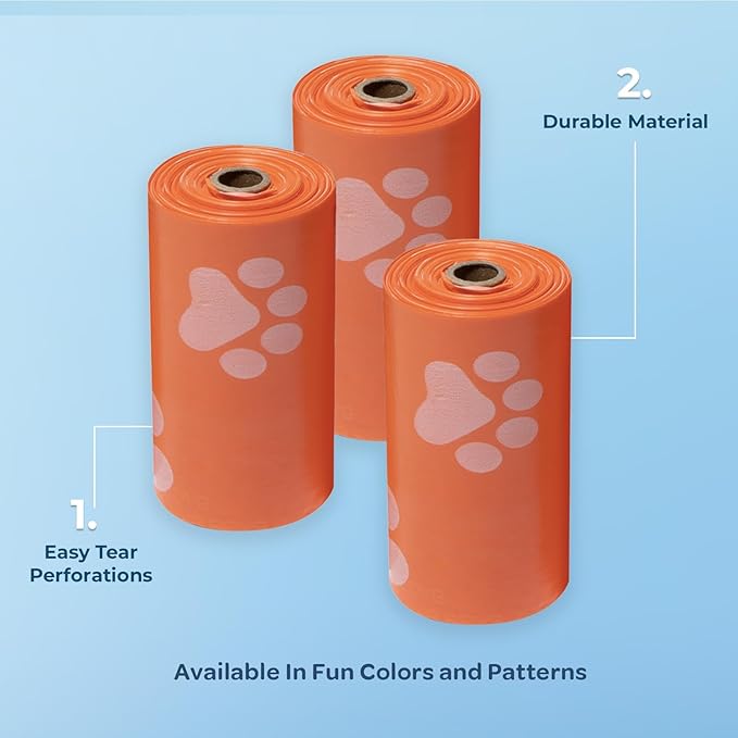 Best Pet Supplies Dog Poop Bags for Waste Refuse Cleanup, Doggy Roll Replacements for Outdoor Puppy Walking and Travel, Leak Proof and Tear Resistant, Thick Plastic - Orange, 150 Bags