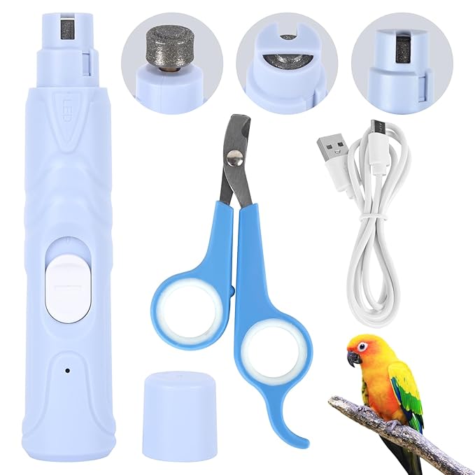 Bird Nail Grinder,Automated Bird Beak Grinder,3-in-1 Nail Care Kit with Nail Clippers and Nail File for Parrots, Budgies, Parakeets, Finches and Lovebirds, Hamsters, Rabbits