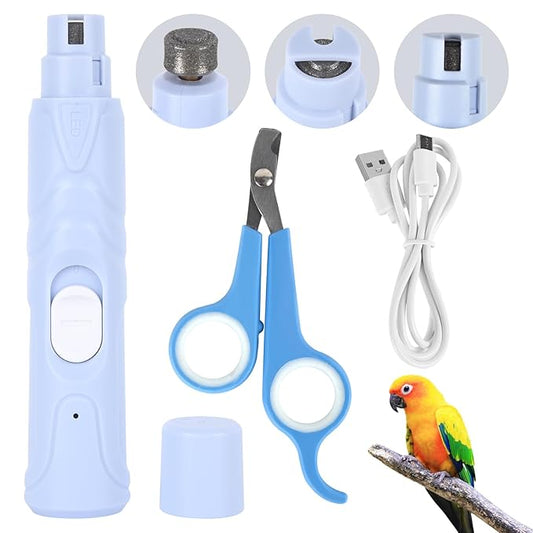 Bird Nail Grinder,Automated Bird Beak Grinder,3-in-1 Nail Care Kit with Nail Clippers and Nail File for Parrots, Budgies, Parakeets, Finches and Lovebirds, Hamsters, Rabbits