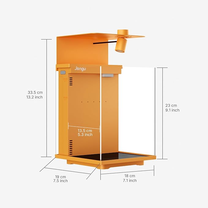 2.1 Gal Betta Fish Tank, Ultra Clear Glass Desktop Aquarium Starter Kit | Hidden Back Filter, Quiet Pump, LED Light, All-in-One Nano Aquarium for Desk, Orange