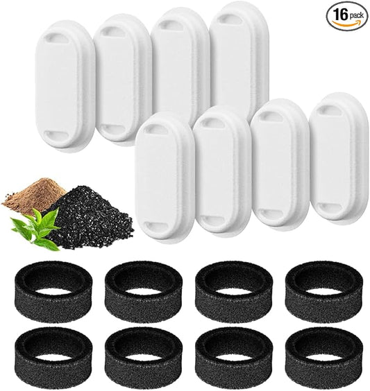 Cat Water Fountain Filters, 16 Pack Cat Fountain Replacement Filters for Stainless Steel 84oz/2.5L Adjustable Water Flow Pet Fountains (8 Filters&8 Sponges)