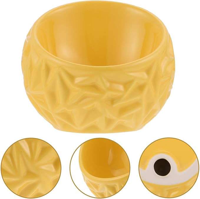 Milisten Ceramic Cat Bowl with Anti-tip Design, Yellow Geometric Kitten Feeding Dish, Sturdy Household Cat Feeder for Indoor Pets