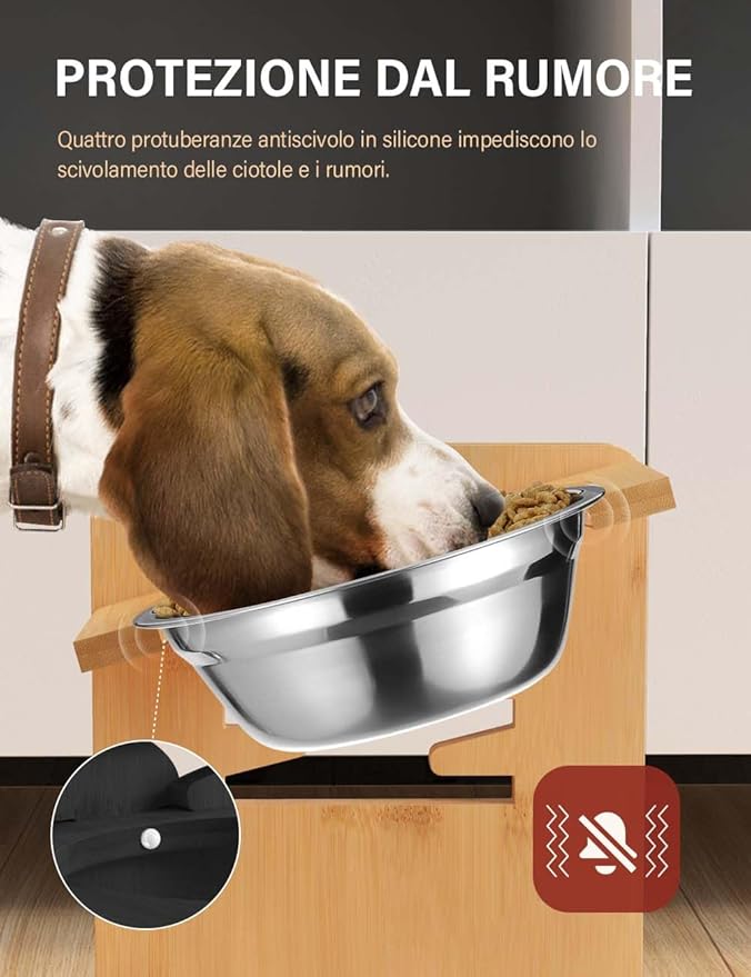 Vantic Elevated Dog Bowls with Mat, Adjustable Raised Dog Bowl Stand for Small Puppy and Cats, Sturdy Bamboo Pet Food Feeder with 2 Stainless Steel Dishes, Natural
