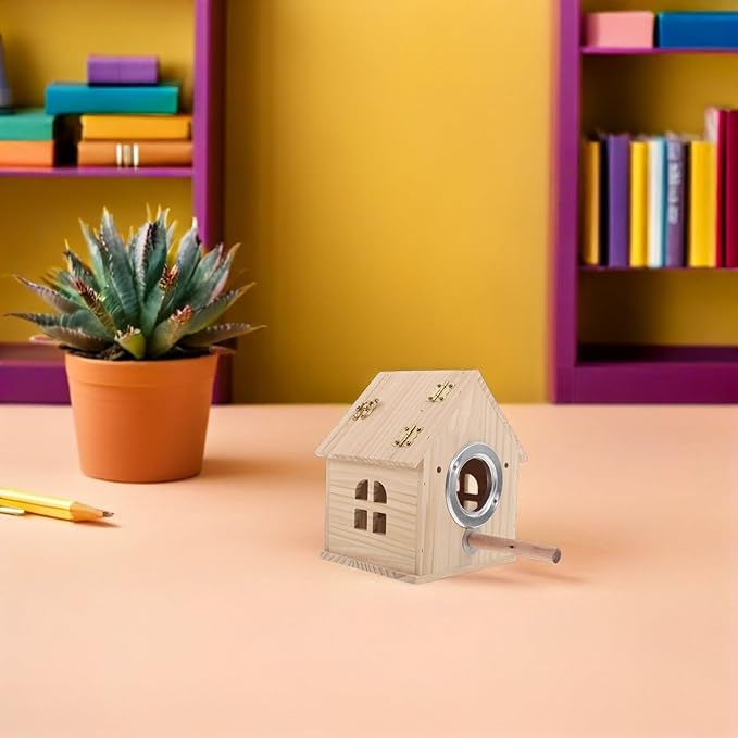 Wood Parakeet Nesting Box for Budgie Breeding and Parrots Mating Nest with Perch Small Wooden Bird Nesting House Suitable for Lovebirds Cockatiel Finch