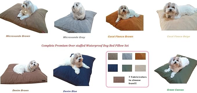 Durable Comfort Micro-Cushion Memory Foam Pet Dog Pillow Bed with Waterproof Liner + External Cover for S,M,L Dogs- Complete Set (Brown Denim, 36''x29'')
