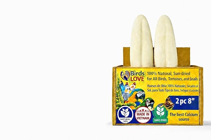 Birds LOVE 7.5-8" Cuttlebone for Birds – 100% Natural Sun-Dried Calcium Carbonate Mineral Supplement – for Parakeets, Budgies, Cockatiels, Finches & Canaries – 2 Pack with Holder – Made in Vietnam