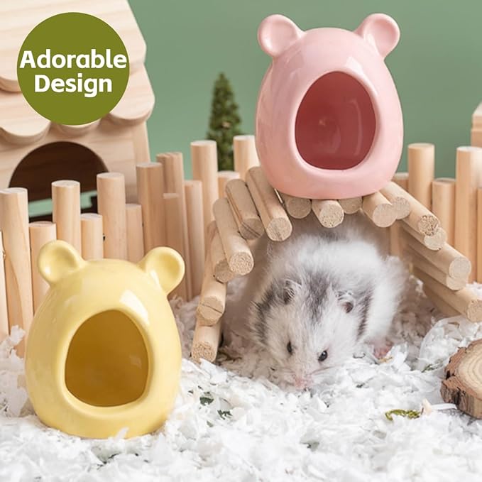 Ceramic Hamster Hideout Cute Guinea Pig House Summer Cool Bed for Ferrets Hedgehog Sugar Glider Cage Accessories (White)