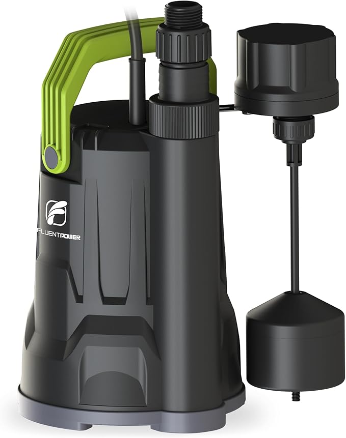 Sump Pump, 3/4HP 3000GPH Submersible Water Pump, Utility Pump with Vertical Float Switch for Swimming Pool Garden Pond Basement Draining, with 16.4Ft Cord, Adapters, Check Valve and Rop