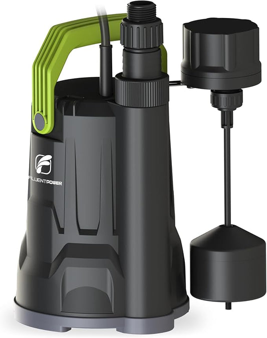 Sump Pump, 3/4HP 3000GPH Submersible Water Pump, Utility Pump with Vertical Float Switch for Swimming Pool Garden Pond Basement Draining, with 16.4Ft Cord, Adapters, Check Valve and Rop