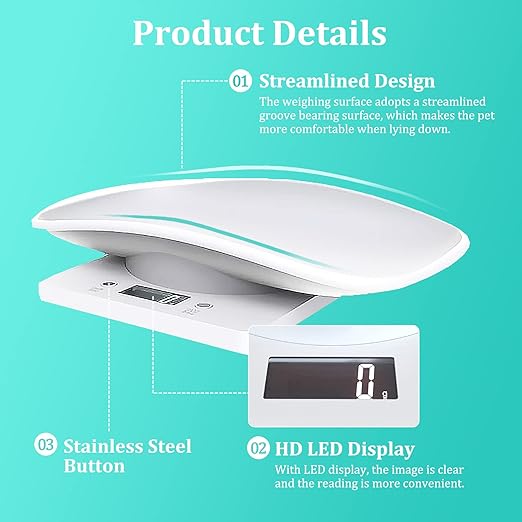 Digital Mini Pet Scale, Small Animal Weight Scale, Portable LCD Electronic Weighing Scale with Tray(Max. 22 lbs), Multifunction Kitchen Scale for Food/Puppy/Kitten/Lizard/Hamster/Tortoise/Whelping