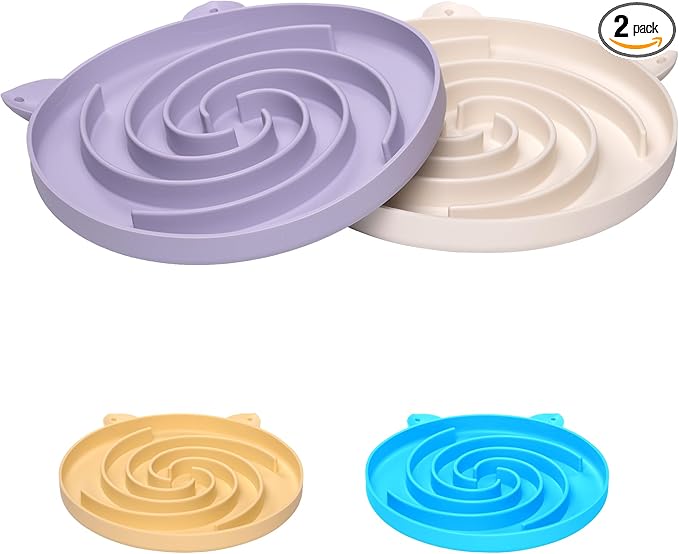 Bifeaw Slow Feeder Cat Bowl, Easy to Clean Silicone Bowl, Ideal for Dry and Wet Food (Purple and White)