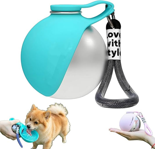 Gulpup the 2-in-1 Dog Water Bottle & Bowl, Portable Dog Water Bottle & Bowl, Leak-Proof, Compact & Foldable Pet Water Bottle with Silicone Bowl, 10oz for Walking & Travel - Stainless Steel (Blue)