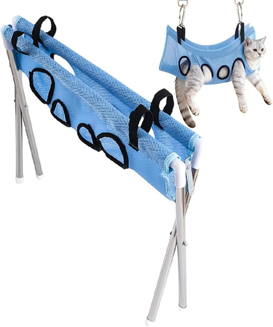 Cat Grooming Hanger – Multi Hole Pet Hammock, Adjustable Hanging Strap, Scratch Resistant Safety Mesh | Comfortable Restraint System, Practical Tool for Nail Trim Ear Care Bathing