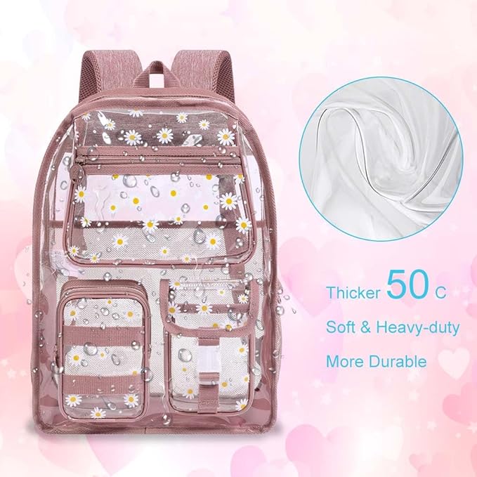 CCJPX 3Pcs Clear Backpack for Girls, School Transparent Bookbag, Heavy Duty See Through Backpacks for Teens Elementary