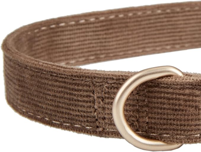 Soft Cotton Dog Collar with Metal Buckle Adjustable Heavy Duty Comfy Corduroy Collars for Small Medium Large Dogs,Brown,Medium