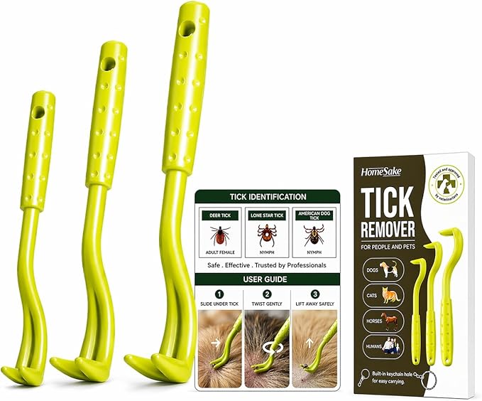 Homesake Tick Remover Tool for Dogs, Cats & Humans, 3 Pack Tick Removal Kit + Identification Card & Keychain Hole, Safely Removes Entire Tick Head & Body, Easy Portable Tool for Pets & First Aid Kits