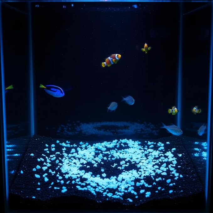 Shiny Stone Glow in The Dark Aquarium Gravel Sand, Sky Blue, 3-5mm | Neon, 305g/0.67lbs, Decorative Rocks for Fish Tank, Fairy Garden, Home Decor