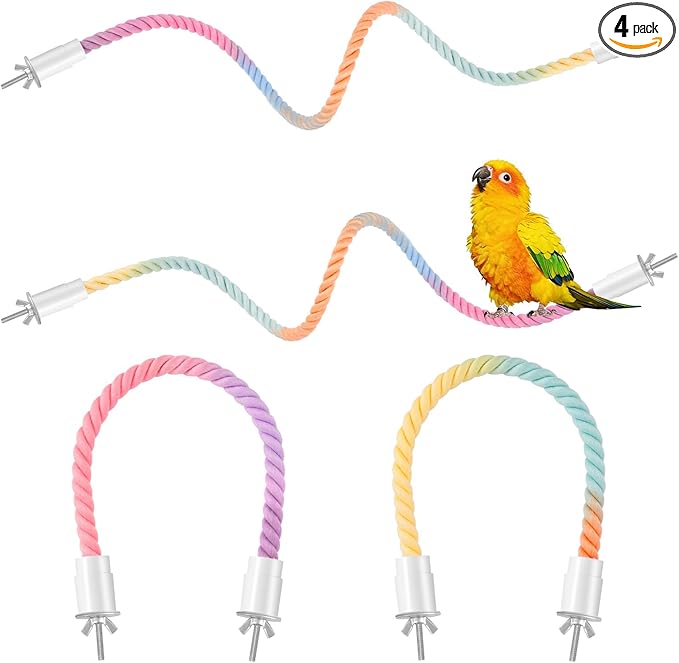 4 Pcs Bird Rope Perches, Bendable Climbing Rope Bird Cage Accessories, Fun Climbing Toy for Parrots, Parakeet, Cockatiels, Lovebirds, Budgies