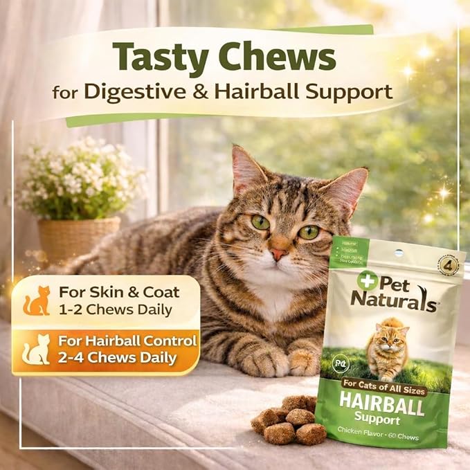 Pet Naturals Hairball Soft Chews for Cats, Omegas & Biotin for Skin Health, No Wheat or Corn, Vet Formulated, Value Size, Chicken, 160 Count