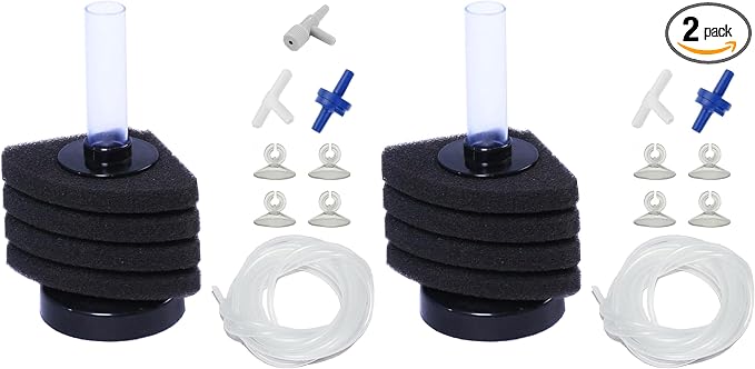 AQUANEAT Aquarium Corner Sponge Filter, for Breeding Shrimp Nano Fish Tanks with Airline Tubing, Valves and Suction Cups, up to 10Gal (Pack of 2)