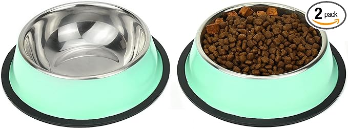 Stainless Steel Dog Bowls, Food and Water Non Slip Anti Skid Stackable Pet Puppy Dishes for Small, Medium and Large Dogs (2 Pack)