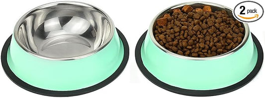 Stainless Steel Dog Bowls, Food and Water Non Slip Anti Skid Stackable Pet Puppy Dishes for Small, Medium and Large Dogs (2 Pack)