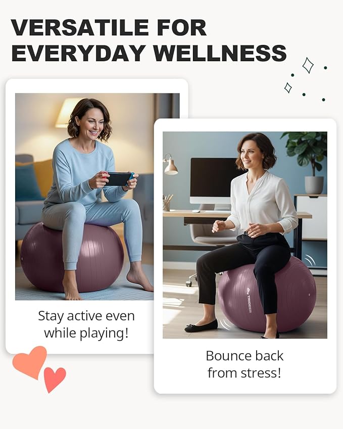 Trideer Exercise Ball for Yoga, Pilates & Fitness – Stability Ball Equipment for Home Gym & Office Chair, Core & Balance Training Accessories, Physical Therapy Equipment, Quick Pump Included, 5 Sizes