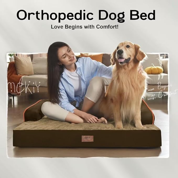 Dog Bed Medium Size Dog-Orthopedic Waterproof Bed for Dogs,Foam Couch Sofa with Washable Removable Cover & Non-Slip Bottom-Brown