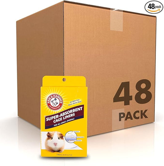 Arm & Hammer Super Absorbent Cage Liners for Guinea Pigs, Hamsters, Rabbits & Small Animals, Odor Control Cage Tray Liners for Wire or Mesh Grate Cages, Trim to Fit, 7 Count - 48 Pack