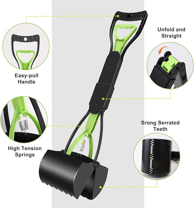 32‘’ Pooper Scooper, Foldable Pooper Scooper for Large Medium Dogs, Poop Pick Up Tool for Yard, Lawns, Grass(Green)