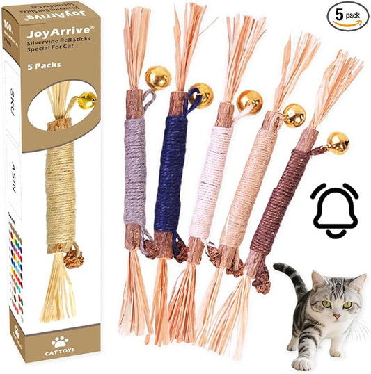 Natural Dried Matatabi Cat Chew Stick with Gall Fruit, Raffia Grass & Bell Cat Ball Toys, Handmade Silvervine Sticks Interactive Catnip Toys for Teething & Entertainment (Size M Color I)