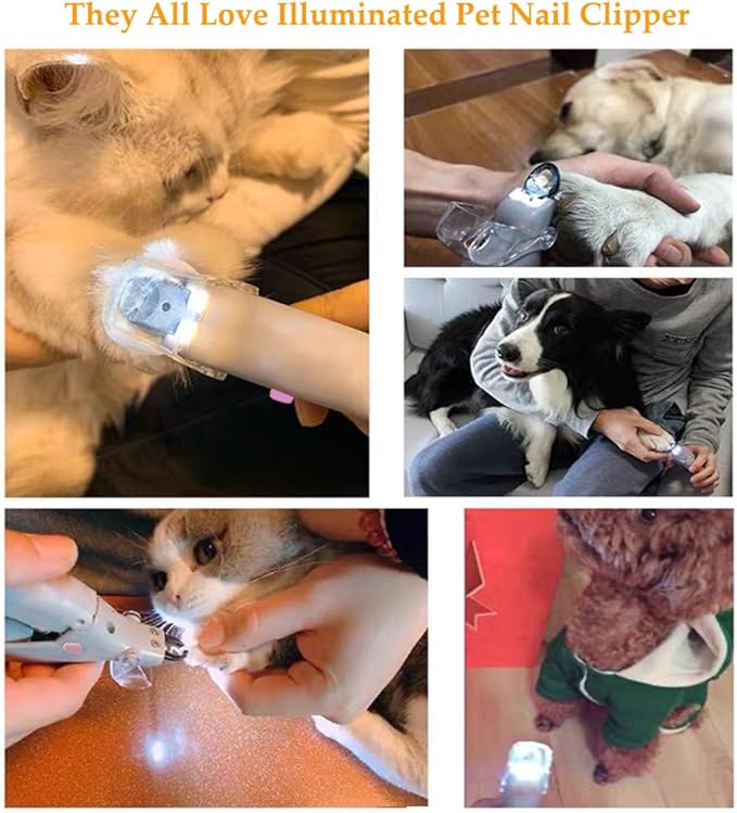 Illuminated Pet Nail Clipper, 5X Magnification Pet Nail Scissor Safe with LED Light, Pet Grooming Nail Care Tool Great for Dogs Cats