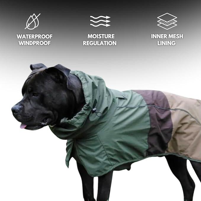 Spark Paws Dog Raincoat, Waterproof Windproof Rain Jacket, for Small Medium Large Extra Large Dogs, Reflective Breathable Full-Body Coverage Dry Suit - Green Brown Tan, L