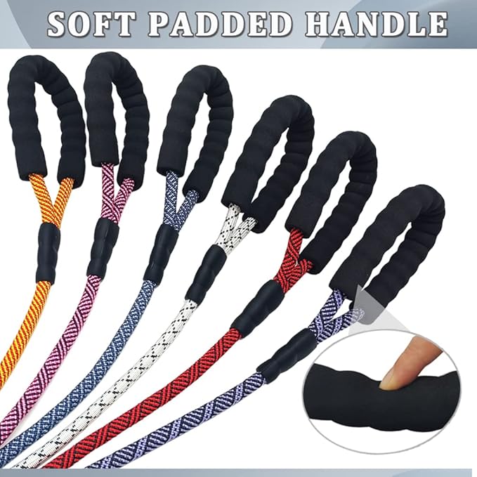 MayPaw Heavy Duty Rope Dog Leash, 6/8/10FT Nylon Pet Leash, Soft Padded Handle Thick Lead Leashes for Large Medium Dogs Walking Roaming (6ft * 1/2", Purple Black)