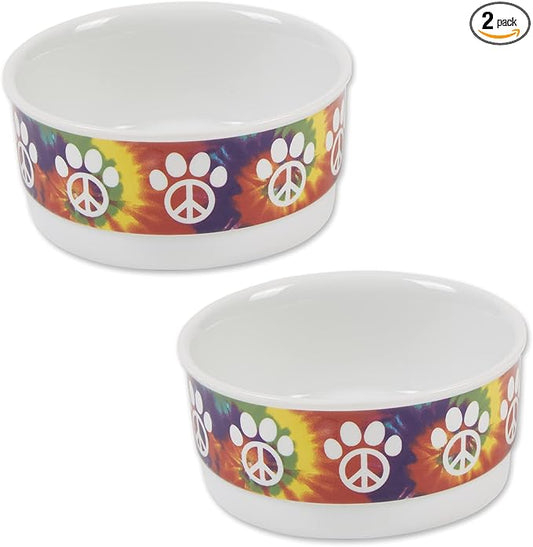 Bone Dry Ceramic Food Bowls, Non-Slip & Dishwasher Safe, Small Set, 4.25x2, Peace Paw, 2 Count