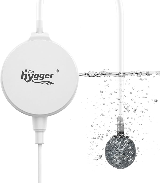 hygger 1.5 Watt Mini Aquarium Air Pump, Quiet Aerator with Air Stone Tubing Suction Cup Clip, Small Fish Tank Bubbler Oxygen Pump for 1 to 15 Gallon Betta Tank, Fish Bowl, Desk Small Tank