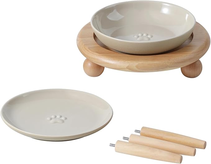 Havniva Elevated Cat Bowls, Ceramic Cat Food Bowl Whisker Friendly Cat Dishes, Kitten Food & Water Bowl with Two Heights Stand, Anti-Slip Raised Cat Food Plates