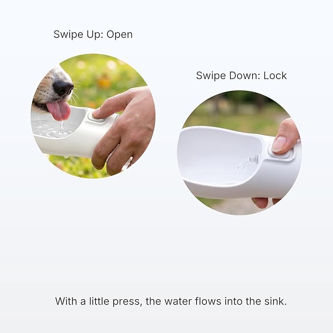 Portable Dog Water Bottle, Foldable Pet Water Dispenser with Drinking Trough, Leak-Resistant Travel Bottle, White, Ideal for Walking, Hiking & Outdoor Travel, 350ml White